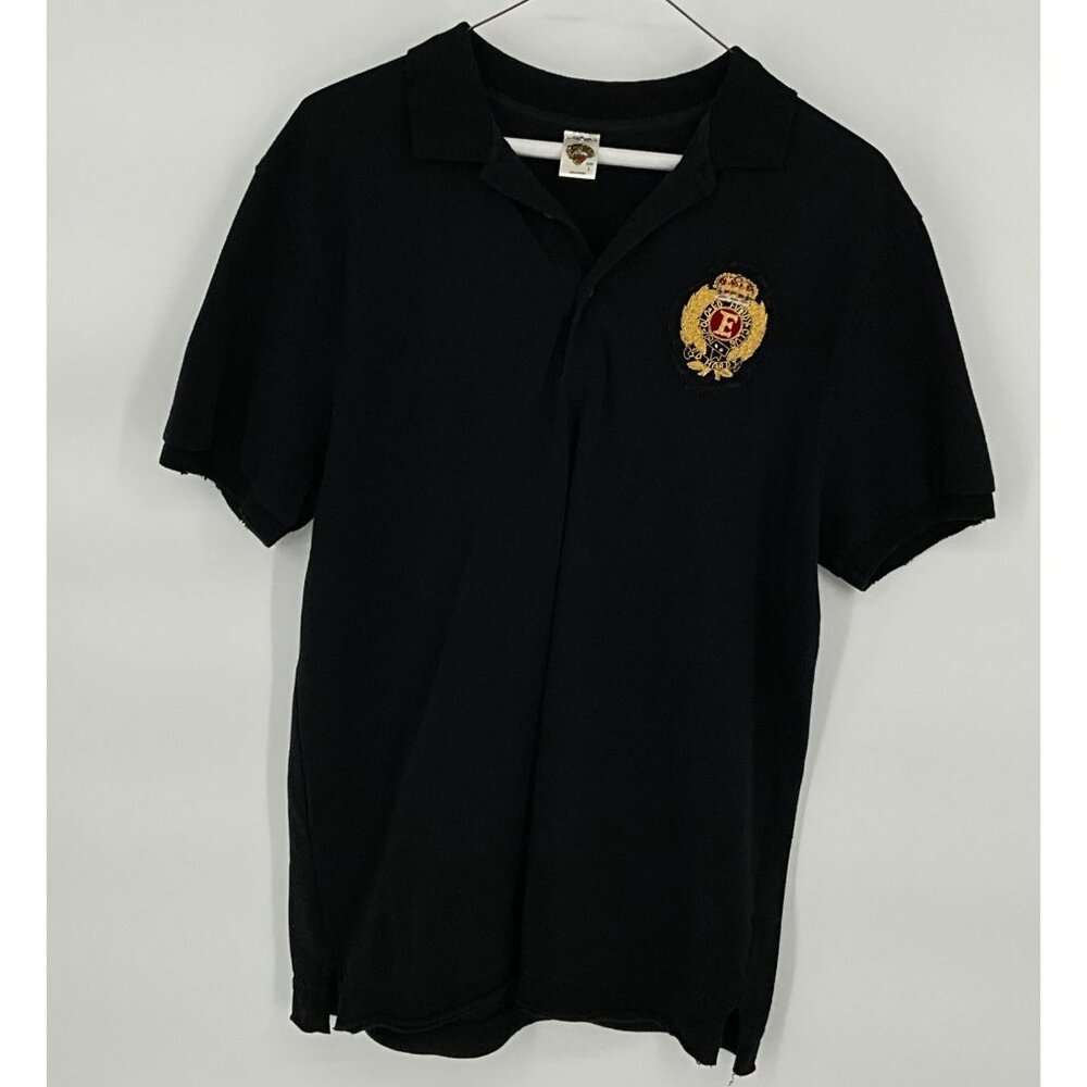 Ed Hardy Hollywood Black Polo Shirt L Distressed‎ Design Embroidered Logo